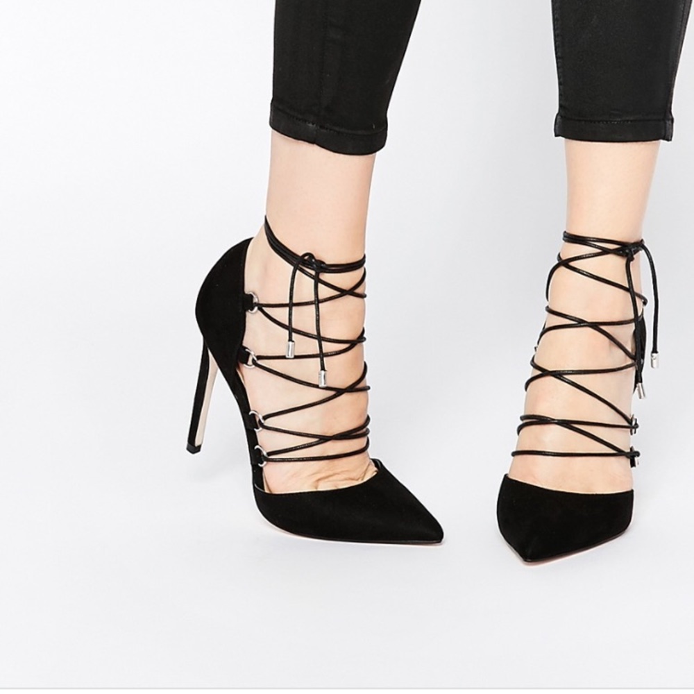 ASOS Lace Up Pointed High Heels Black